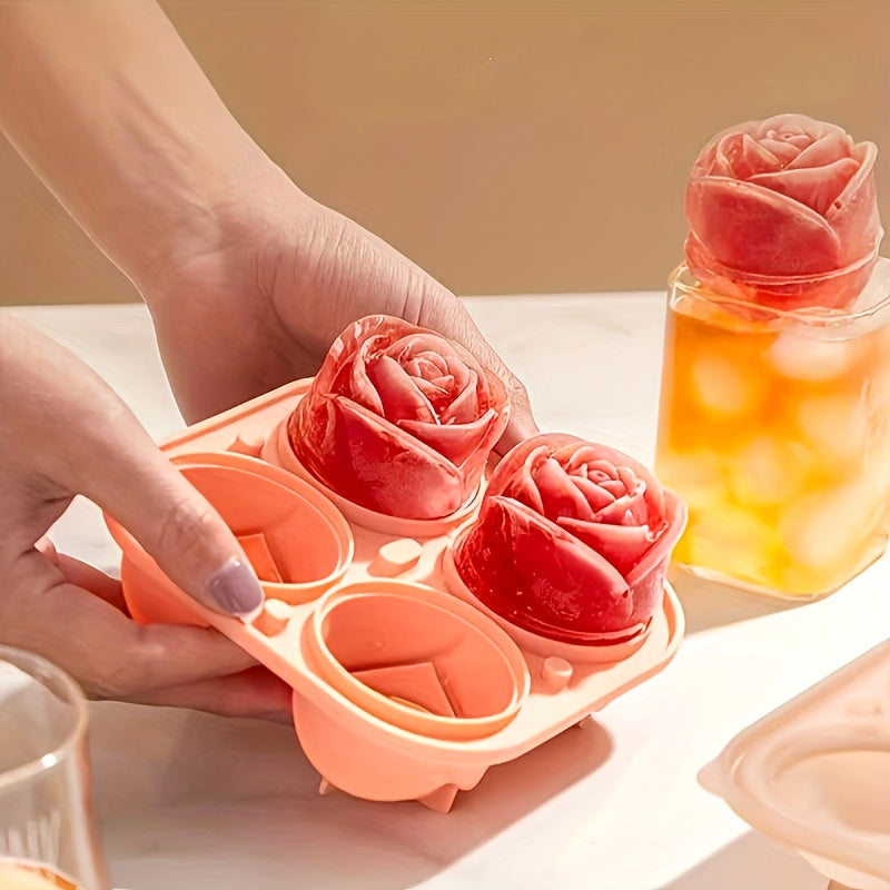 Rosen-Eiswürfelform mit 4 Fächern – Für Cocktails & Schokolade