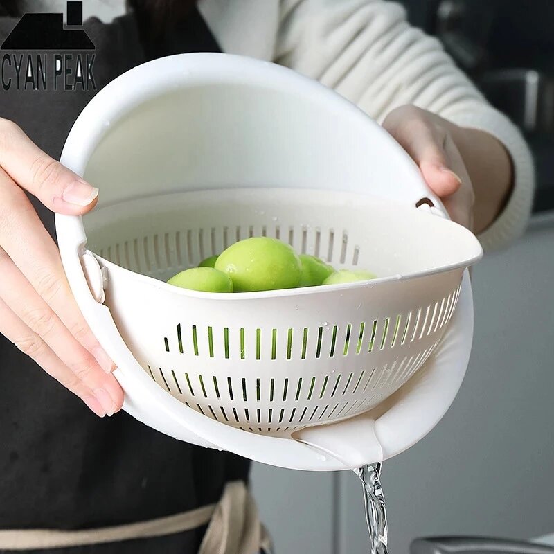Drehbares Sieb mit Schüssel – Abtropfkorb für Gemüse & Obst