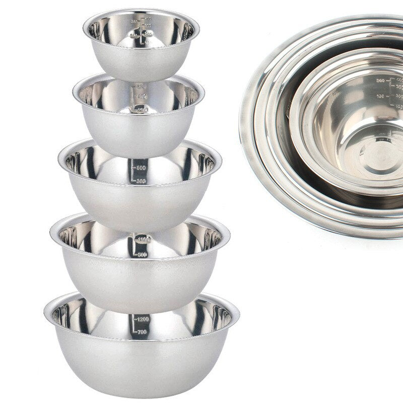 5-teiliges Edelstahl-Rührschüssel-Set – Rutschfest & Stapelbar