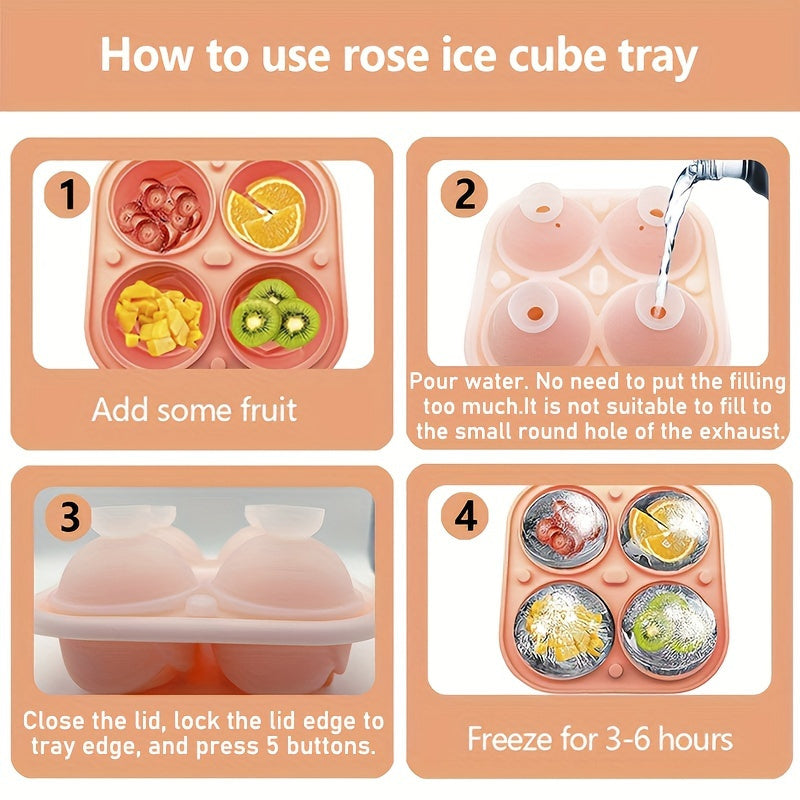 Rosen-Eiswürfelform mit 4 Fächern – Für Cocktails & Schokolade