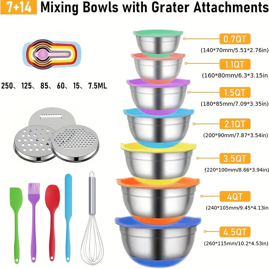 16-teiliges Salatschüssel-Set aus Edelstahl mit Deckel