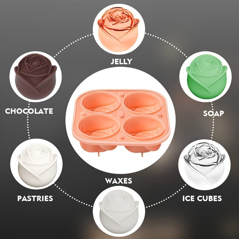 Rosen-Eiswürfelform mit 4 Fächern – Für Cocktails & Schokolade