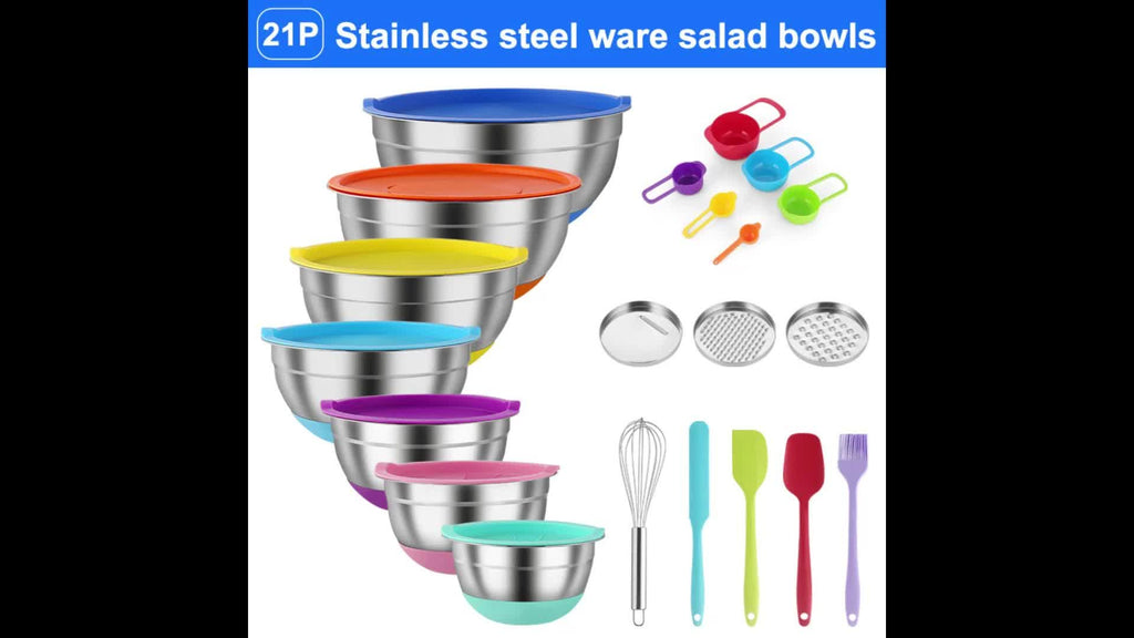 16-teiliges Salatschüssel-Set aus Edelstahl mit Deckel