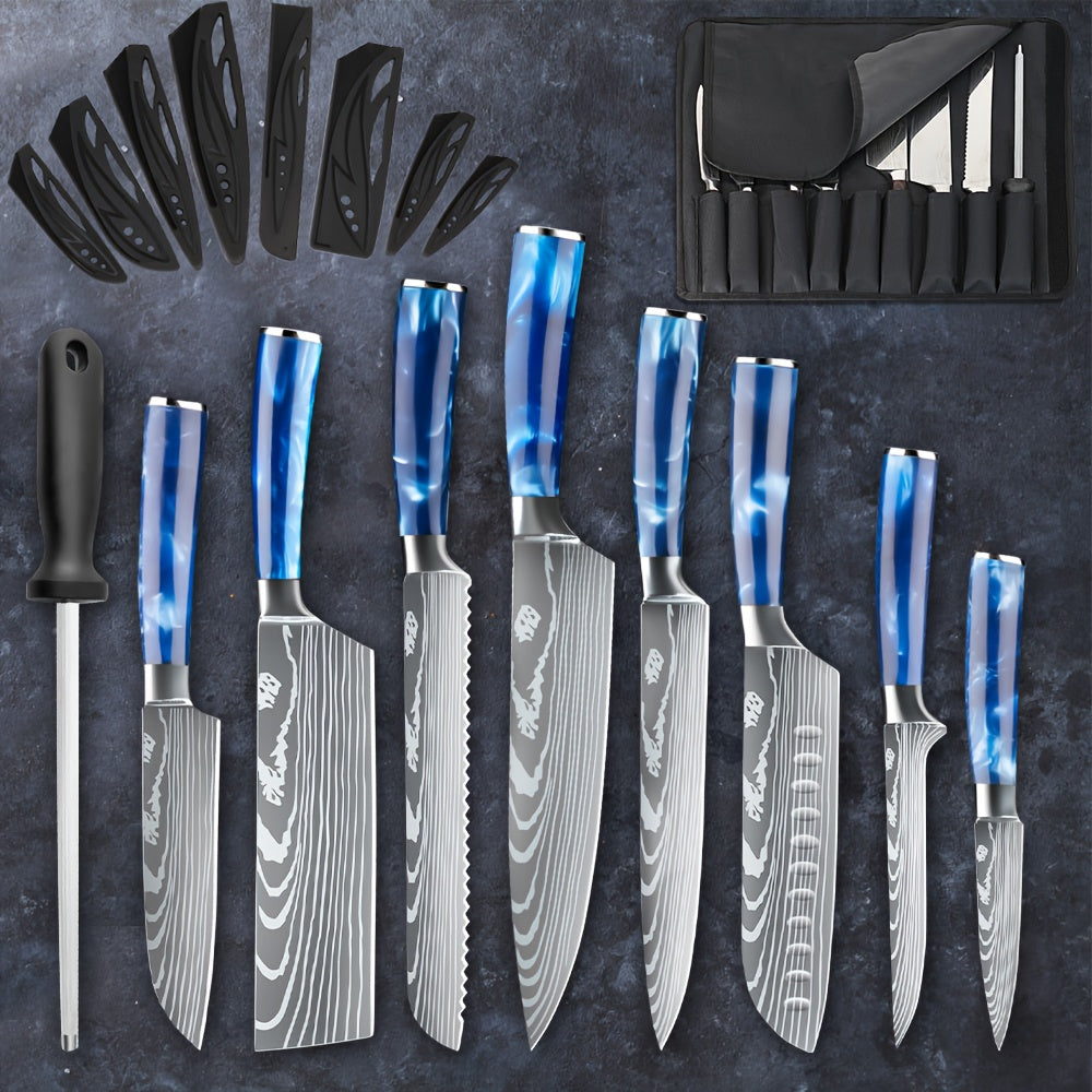 Messerset Blaue Serie – Vollständiges Küchenmesserset mit Kunstharzgriffen