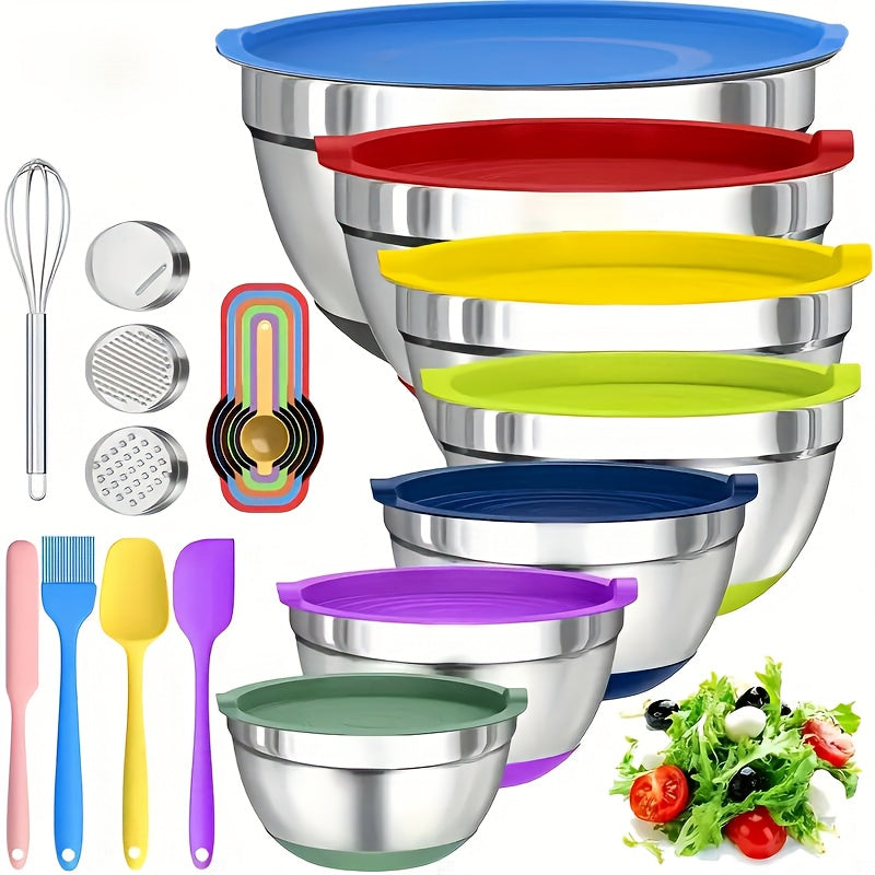 16-teiliges Salatschüssel-Set aus Edelstahl mit Deckel