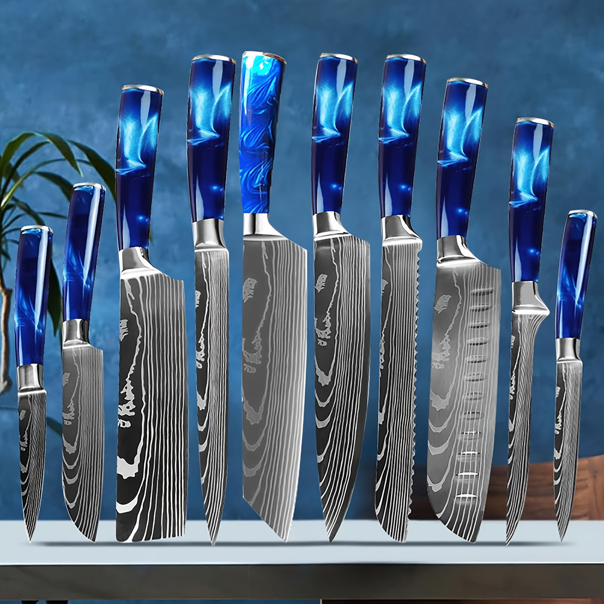 Messerset Blaue Serie – Vollständiges Küchenmesserset mit Kunstharzgriffen