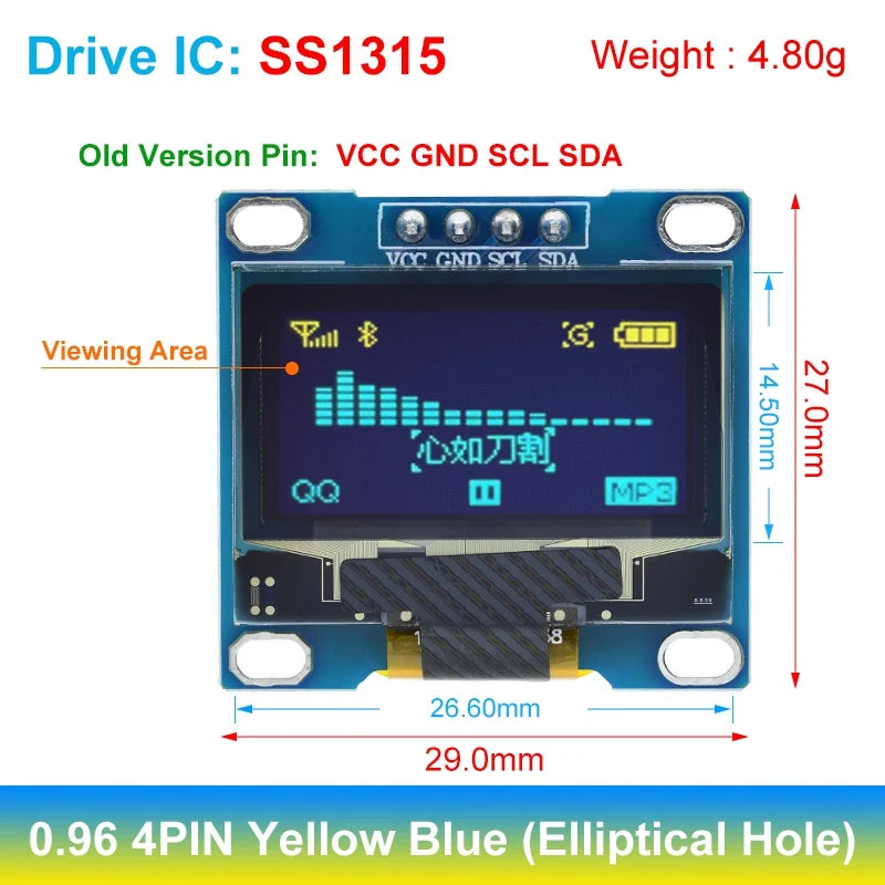TZT RoHS-zertifiziertes 0,96-Zoll-OLED-I2c-Seriell-Weiß-OLED-Displaymodul 128x64 I2C SSD1306 12864 LCD-Bildschirmplatine für Arduino