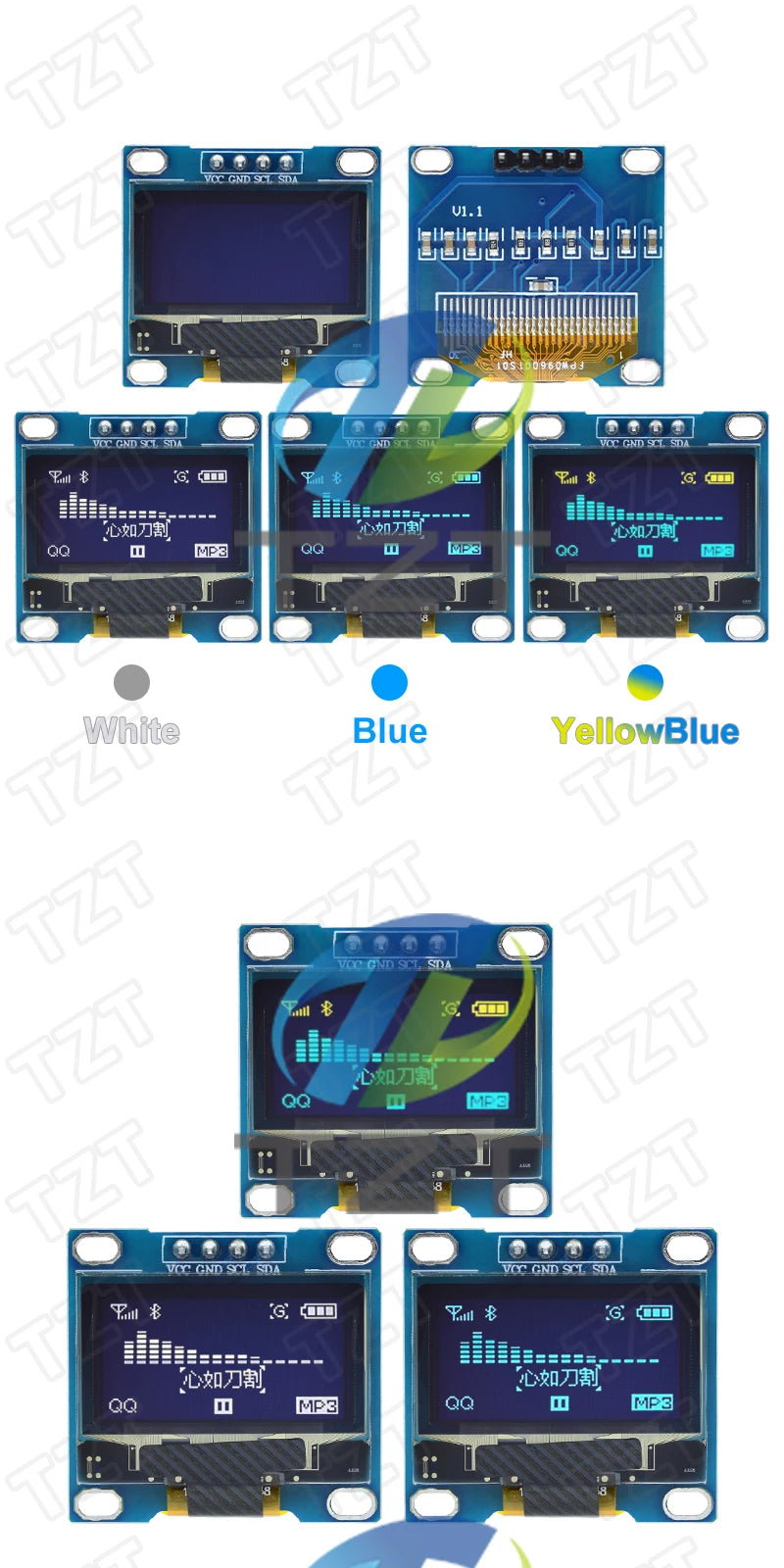 TZT RoHS-zertifiziertes 0,96-Zoll-OLED-I2c-Seriell-Weiß-OLED-Displaymodul 128x64 I2C SSD1306 12864 LCD-Bildschirmplatine für Arduino