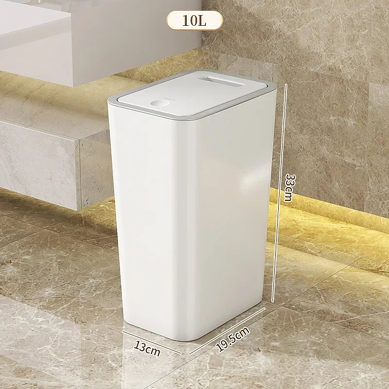Geruchsdichter Abfalleimer 10L mit Ein-Knopf-Deckel – Bad & Küche