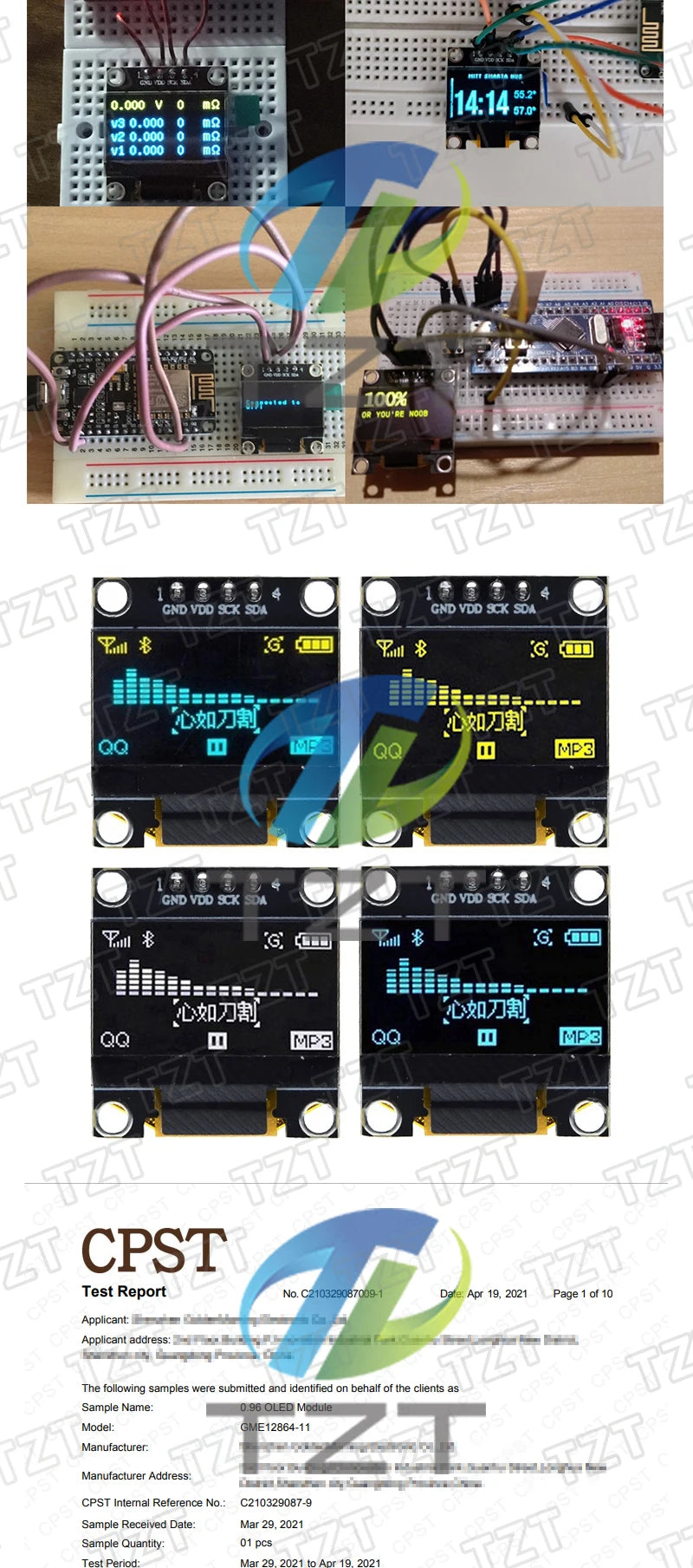 TZT RoHS-zertifiziertes 0,96-Zoll-OLED-I2c-Seriell-Weiß-OLED-Displaymodul 128x64 I2C SSD1306 12864 LCD-Bildschirmplatine für Arduino