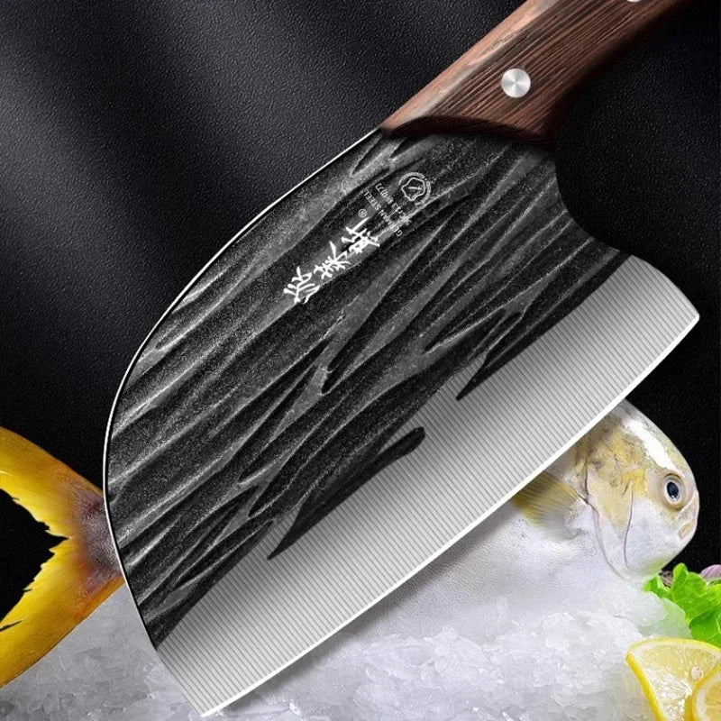 Handgeschmiedetes Küchenmesser aus Edelstahl mit Massivholzgriff