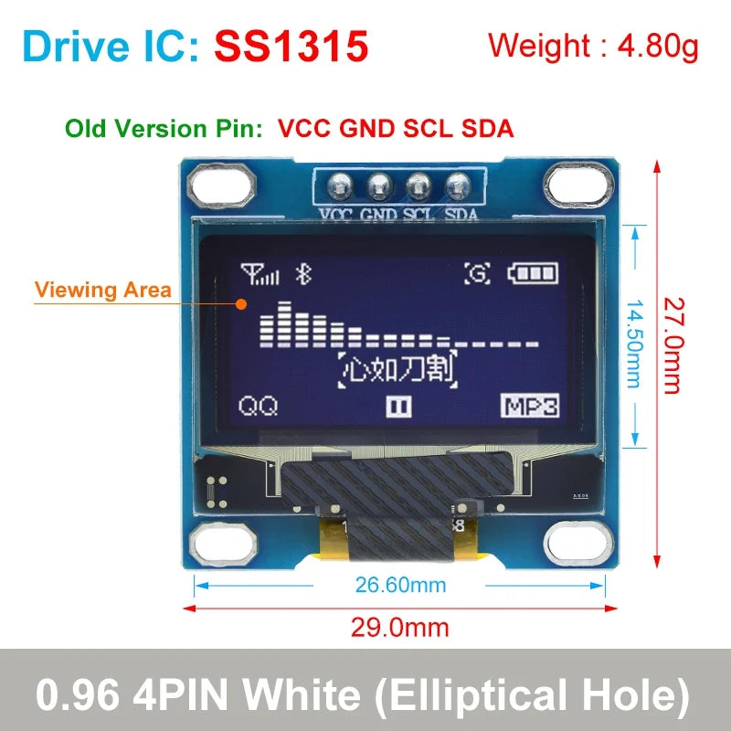 TZT RoHS-zertifiziertes 0,96-Zoll-OLED-I2c-Seriell-Weiß-OLED-Displaymodul 128x64 I2C SSD1306 12864 LCD-Bildschirmplatine für Arduino