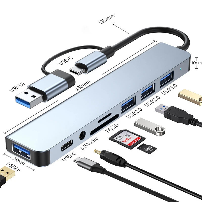 8-in-2 USB & USB-C Hub mit Audio, SD-Kartenleser & HDMI