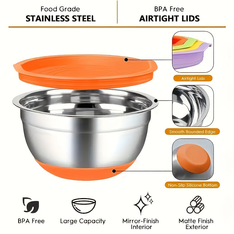 16-teiliges Salatschüssel-Set aus Edelstahl mit Deckel