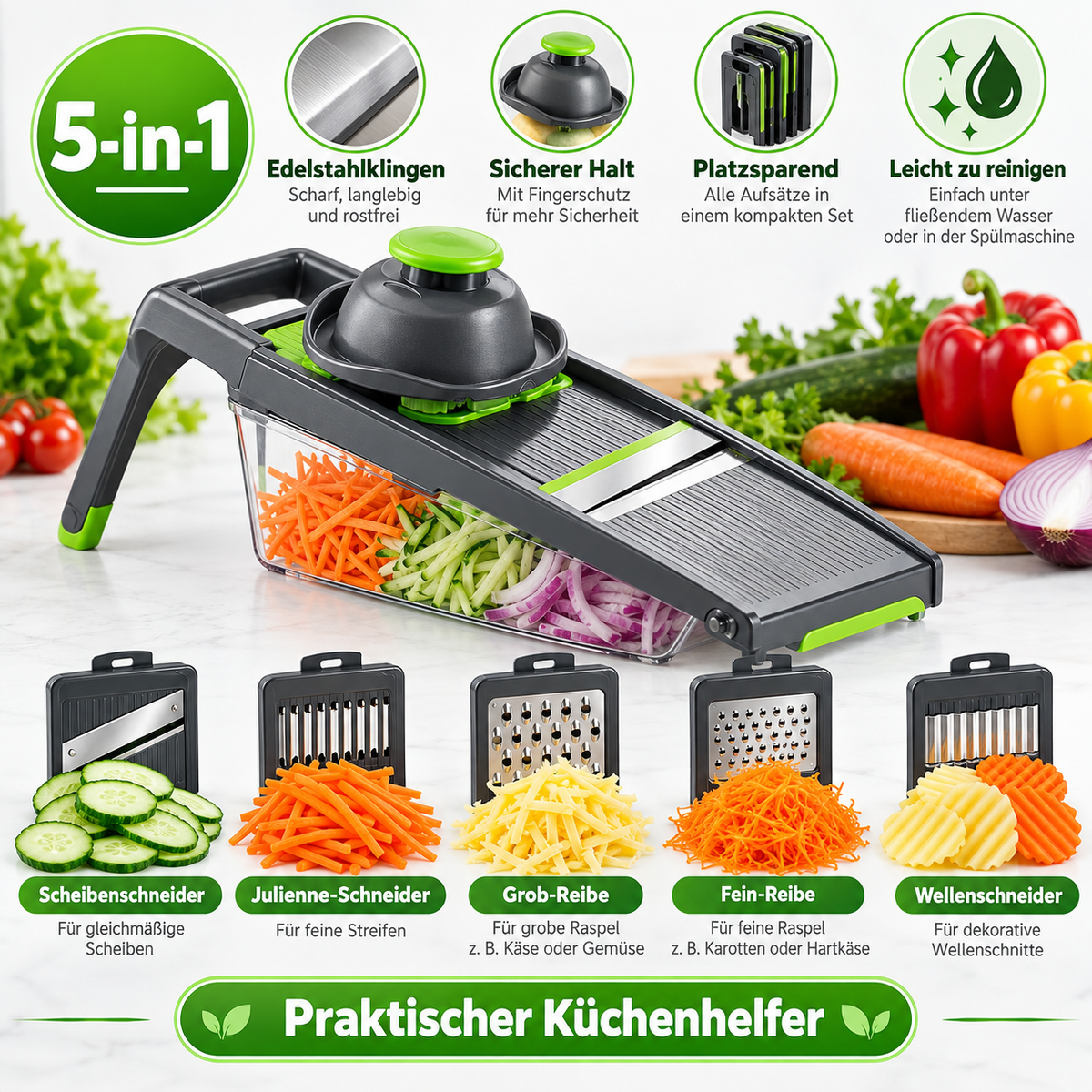 5-in-1 Gemüseschneider mit deutschen Produktmerkmalen