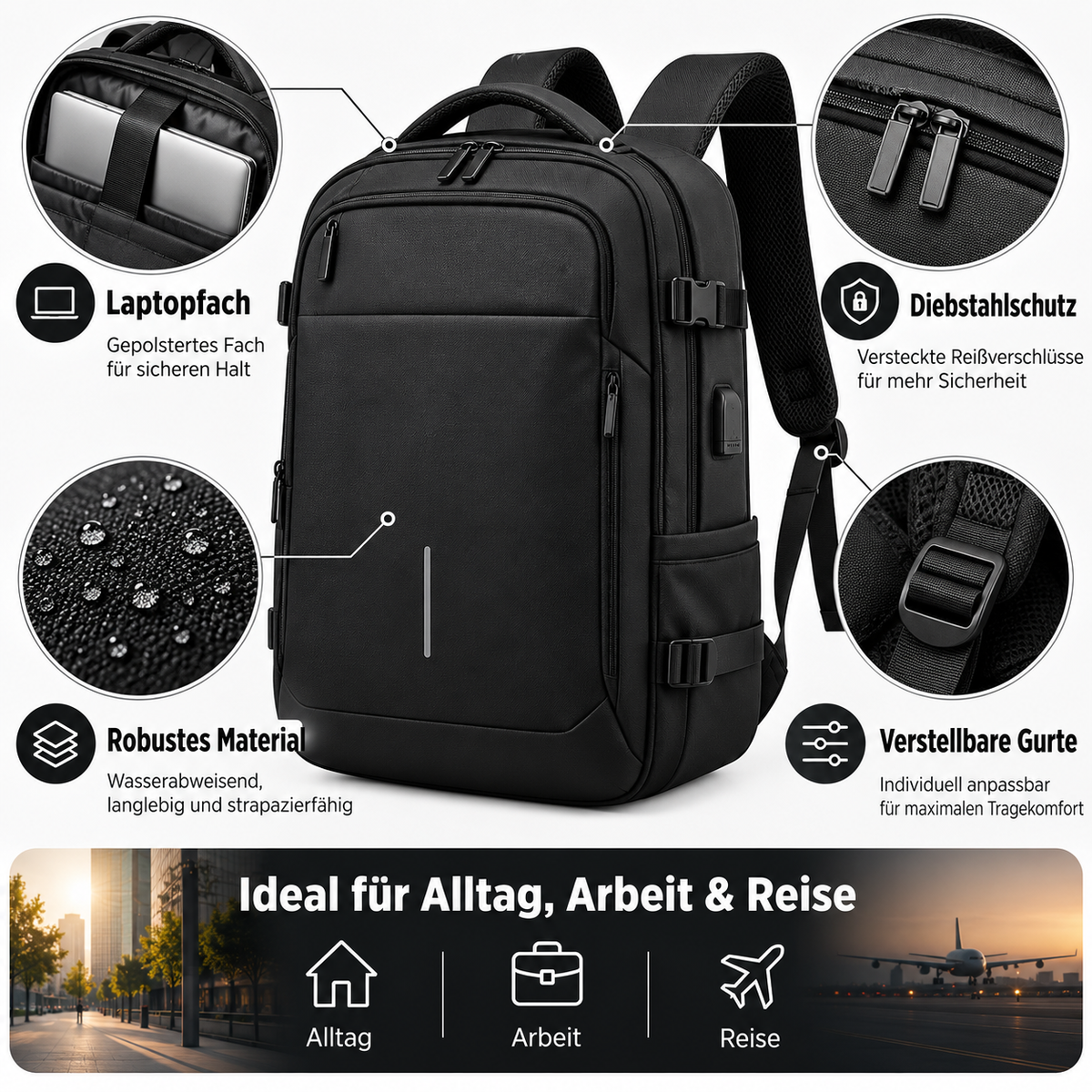 Laptop-Rucksack mit deutschen Produktmerkmalen